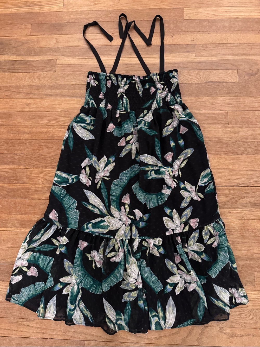 Maette Women's Black Tropical Floral Tiered Maxi Dress - Size M
 b22